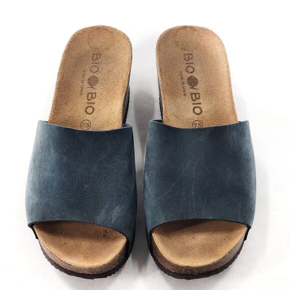 BIO BIO Nubuck Leather Platform Wedge Sandal Blue Made in Spain - Picture 4 of 6